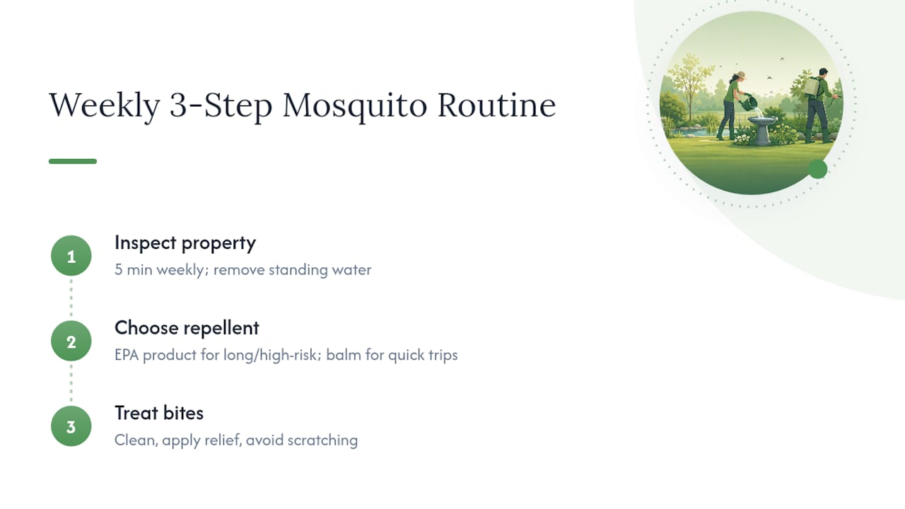 Three-step weekly mosquito prevention routine