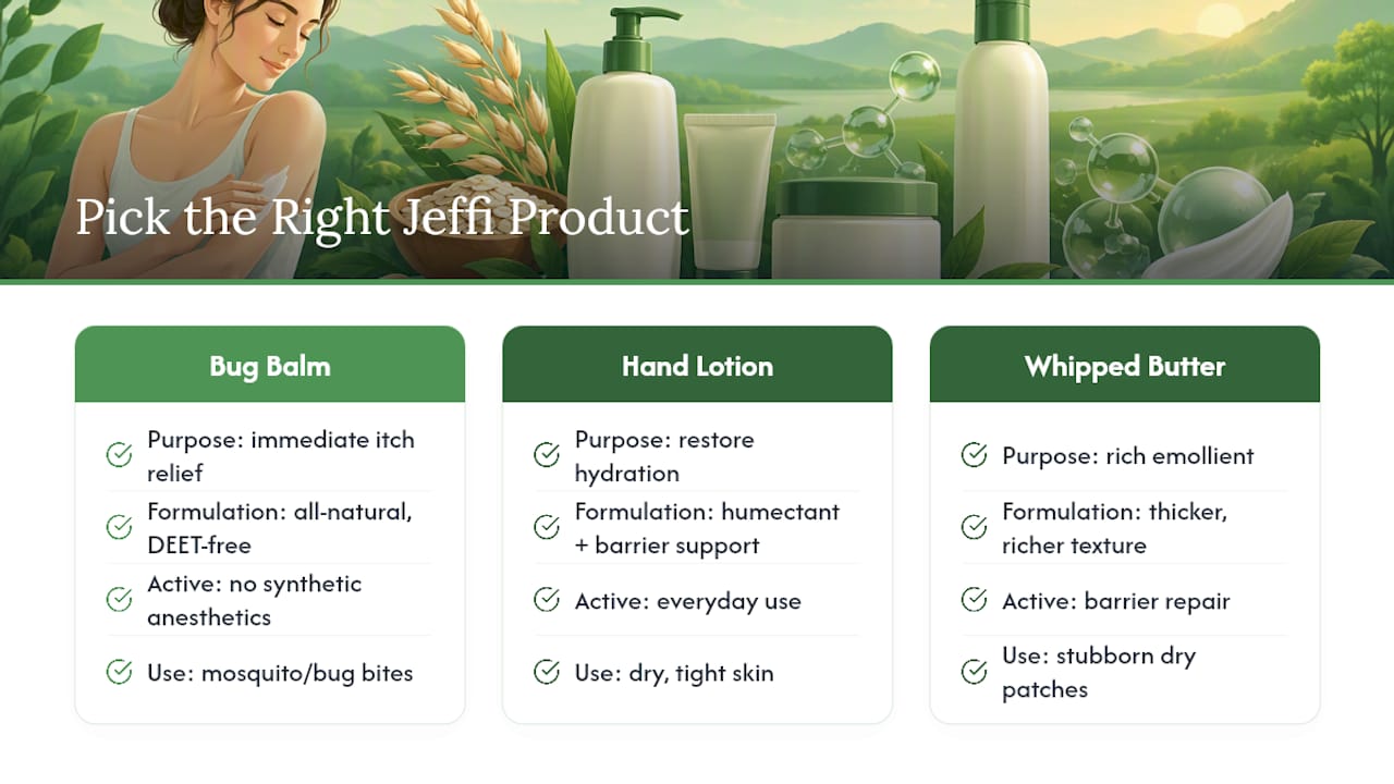 Find the Right Jeffi Lotion for Your Itch — overview diagram
