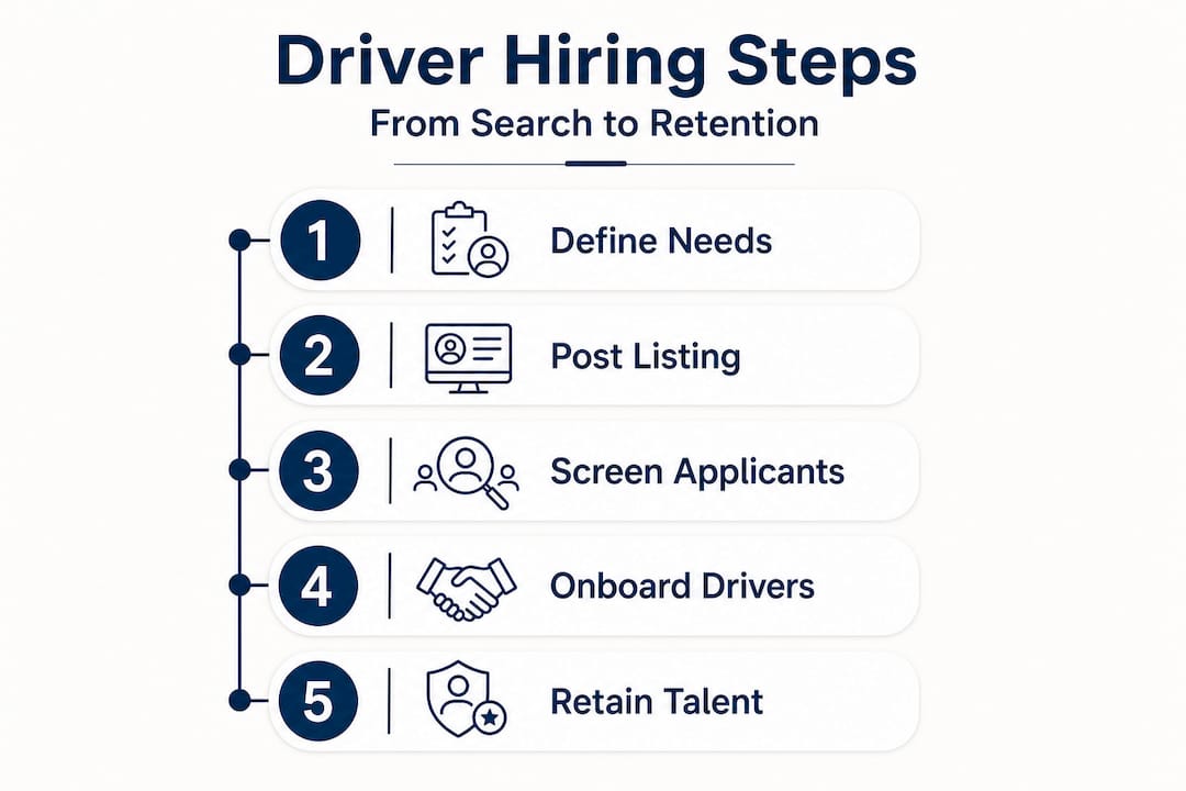 Infographic with five driver hiring steps