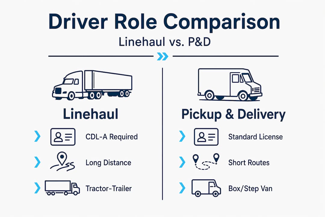 Infographic comparing linehaul and P&D driver roles