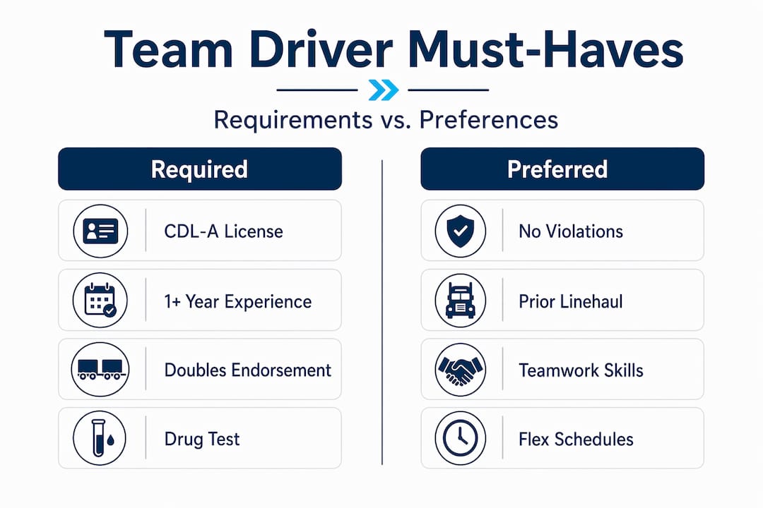 Infographic comparing team driver requirements and preferences