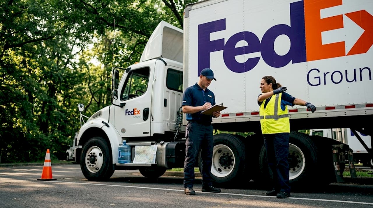 FedEx drivers switching shifts at rest area