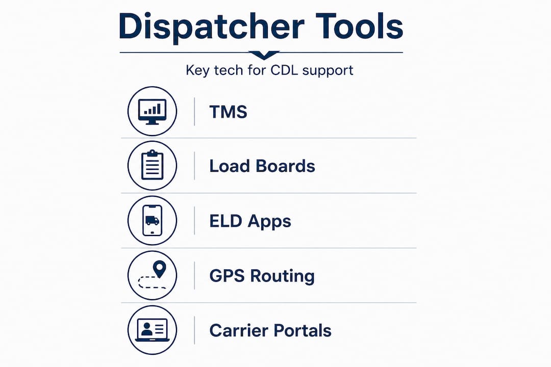 Infographic showing dispatcher tech tools vertical flow