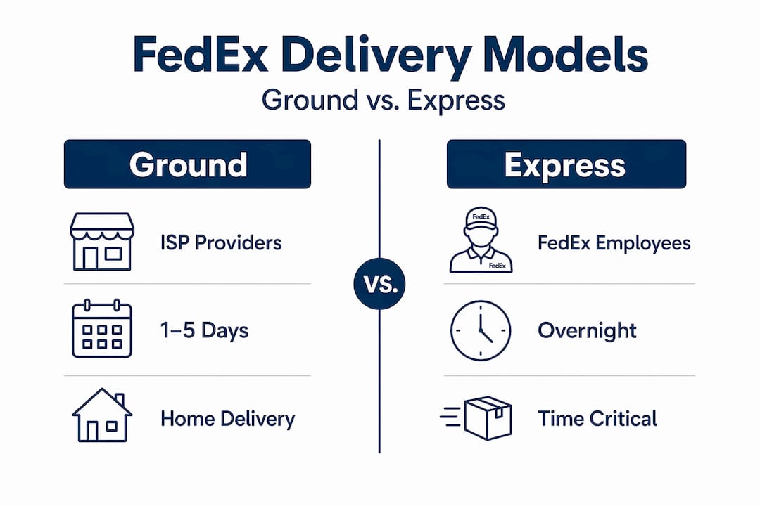 Infographic comparing FedEx Ground and Express models
