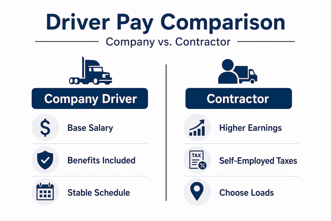 Infographic comparing company driver and contractor earnings