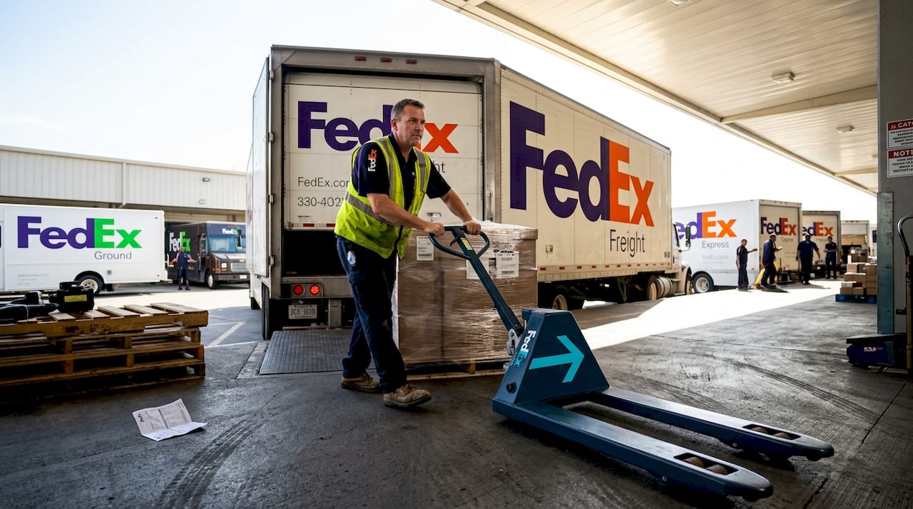 FedEx Freight city driver unloading warehouse dock
