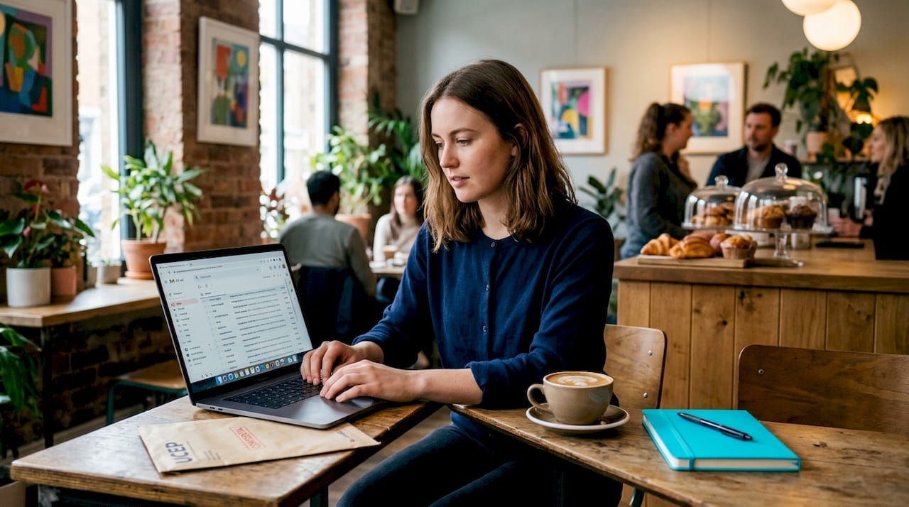 Woman checking FedEx application follow-up