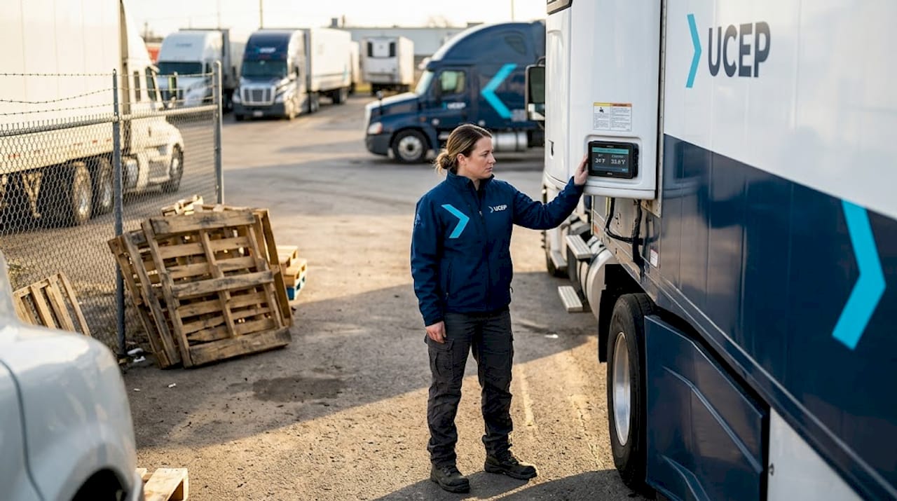 Specialized driver checking reefer trailer monitor