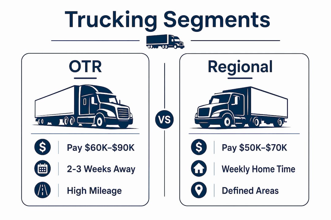 Infographic comparing OTR and Regional trucking jobs
