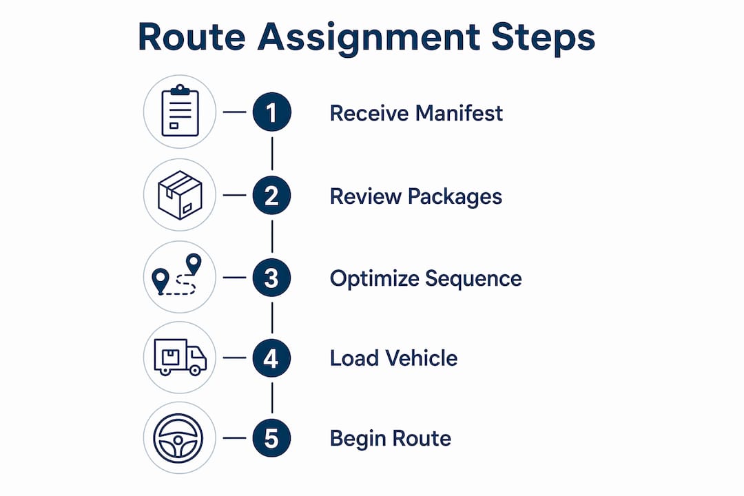 Infographic illustrating pickup and delivery route assignment steps