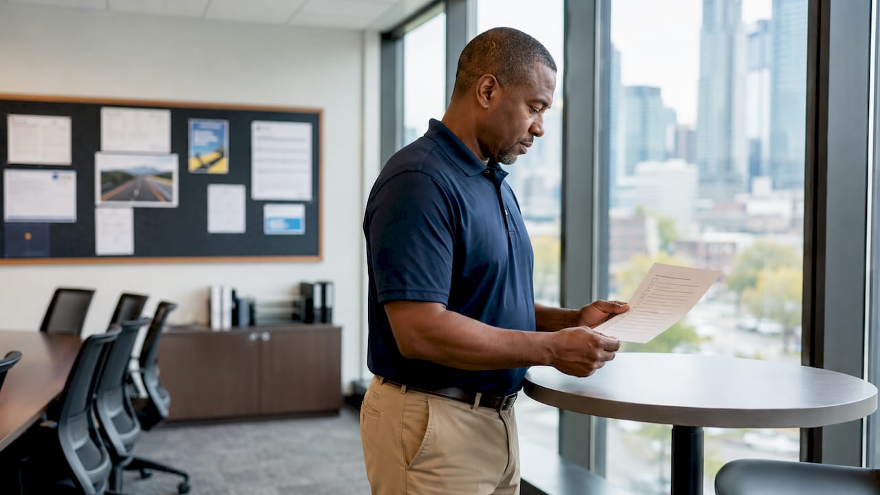 Candidate reviewing driving job requirements on paper