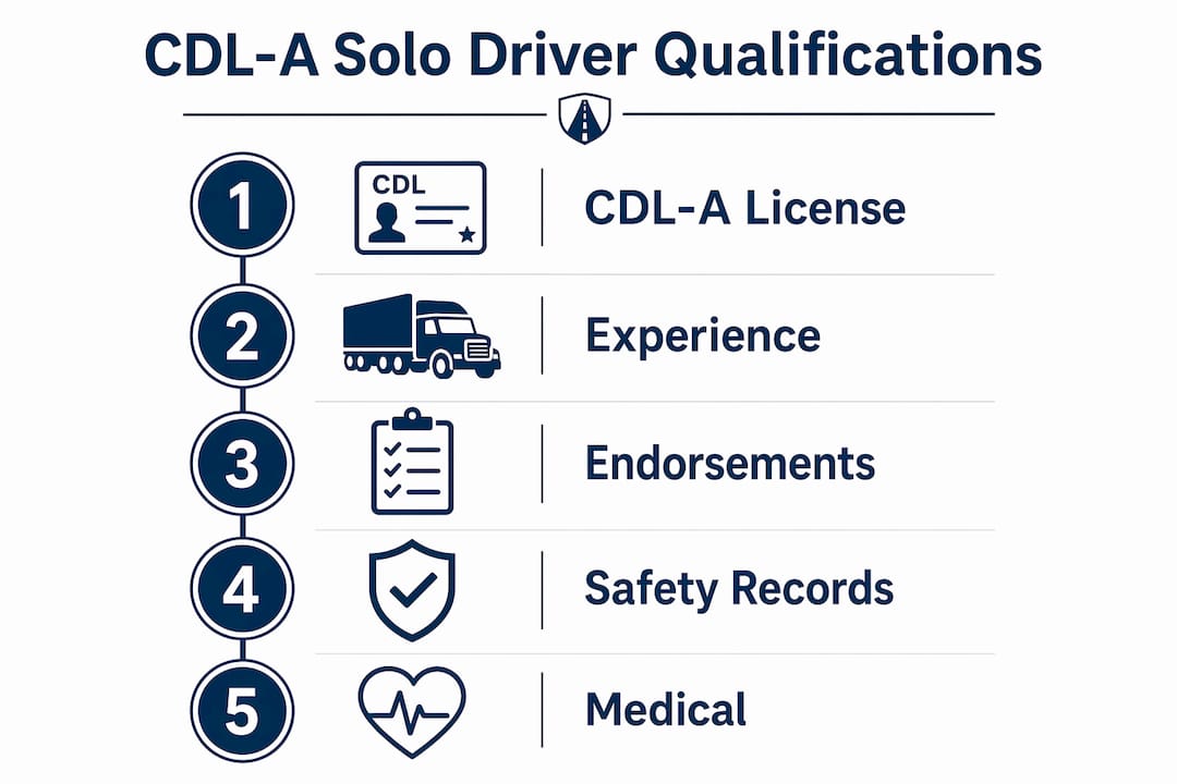 Infographic showing key qualifications for solo CDL-A drivers
