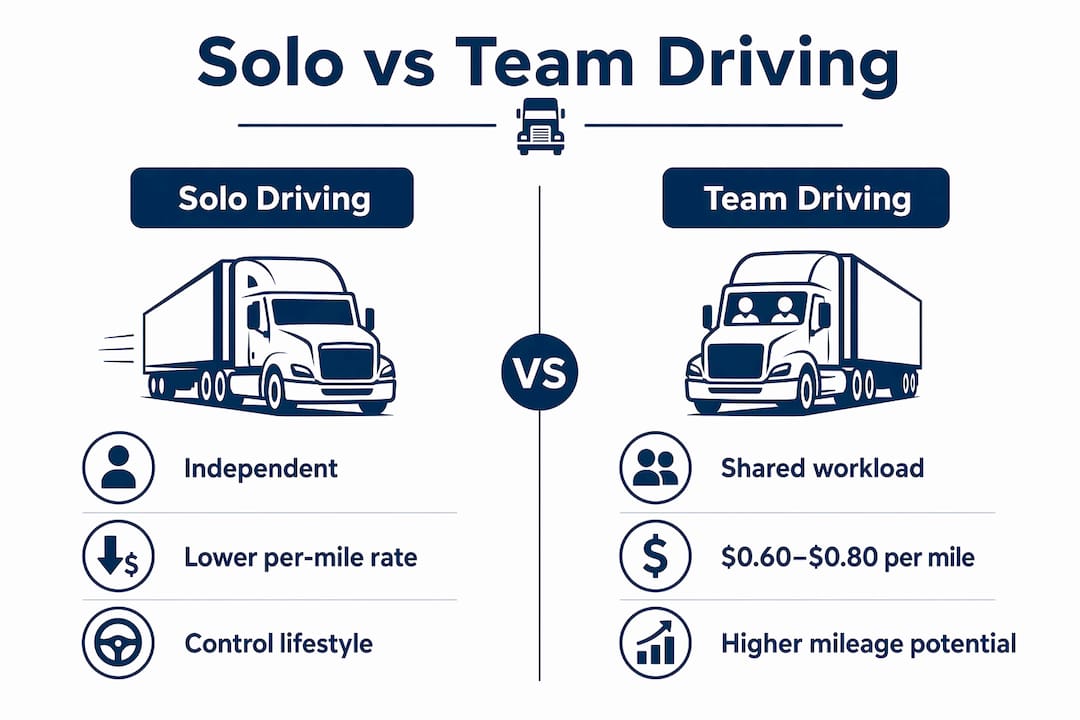 Infographic comparing solo and team CDL-A driving
