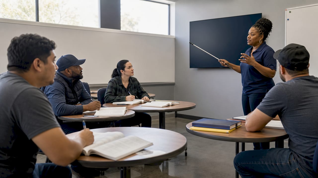 Instructor teaching CDL classes in classroom