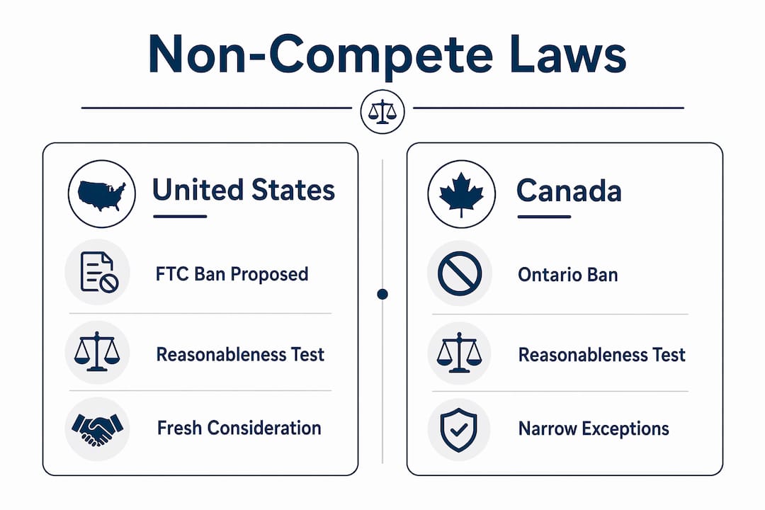 Infographic comparing US and Canada trucking non-compete laws