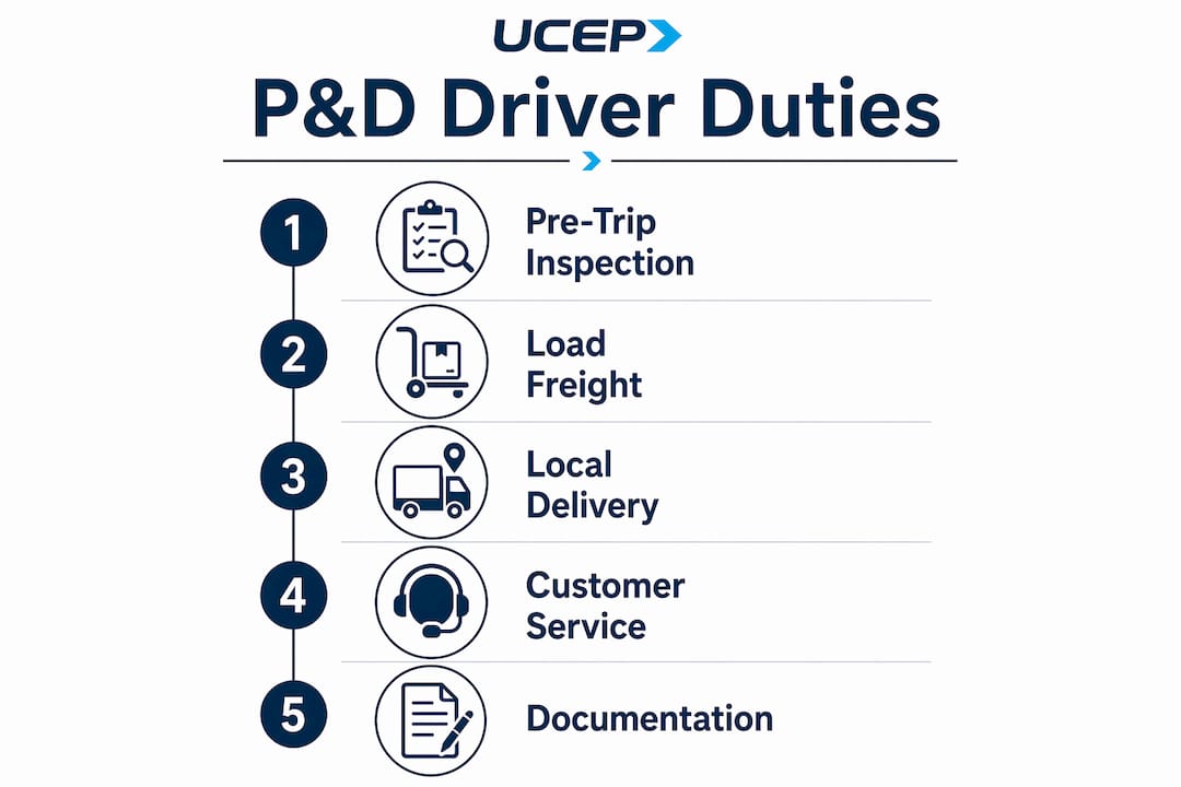 Infographic illustrating main responsibilities of a P&D driver