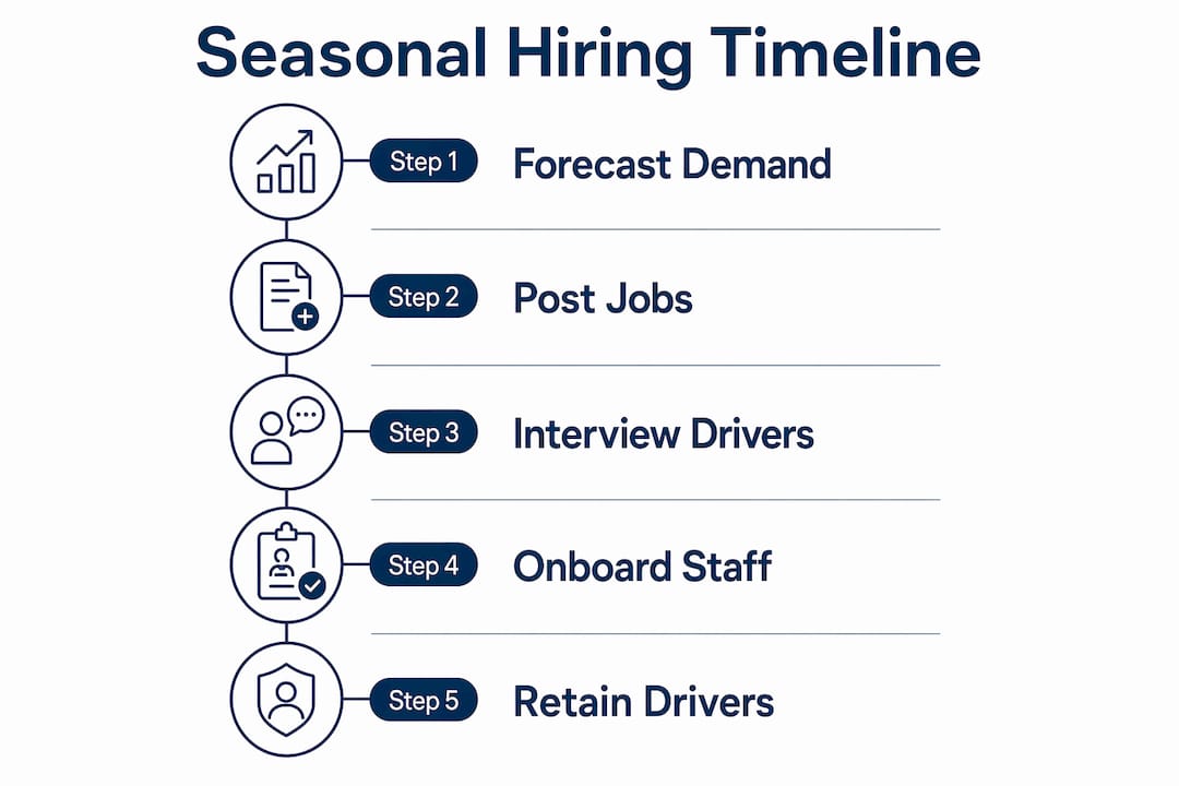 Infographic depicting seasonal trucking hiring process