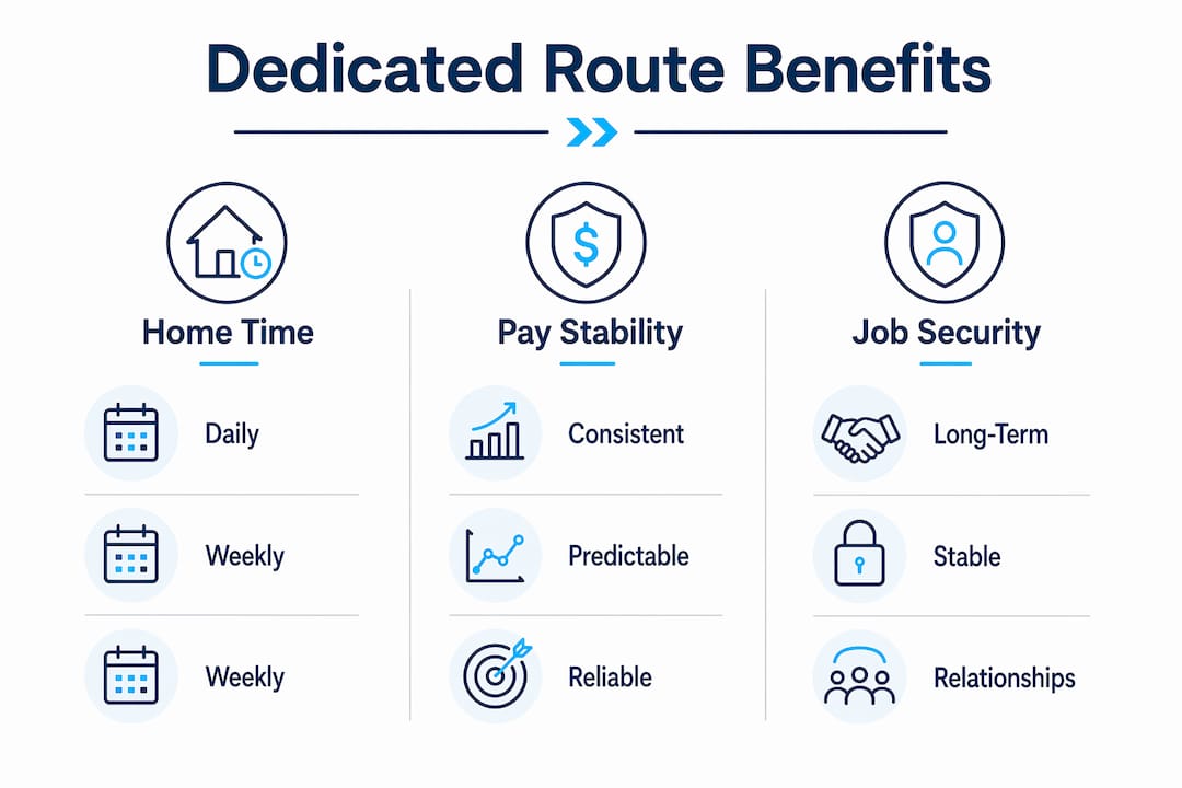 Infographic comparing benefits of dedicated route driving