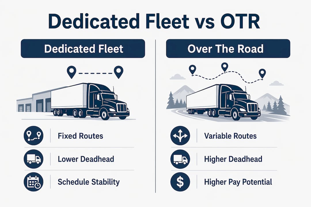 Infographic comparing dedicated fleet driving with over-the-road trucking