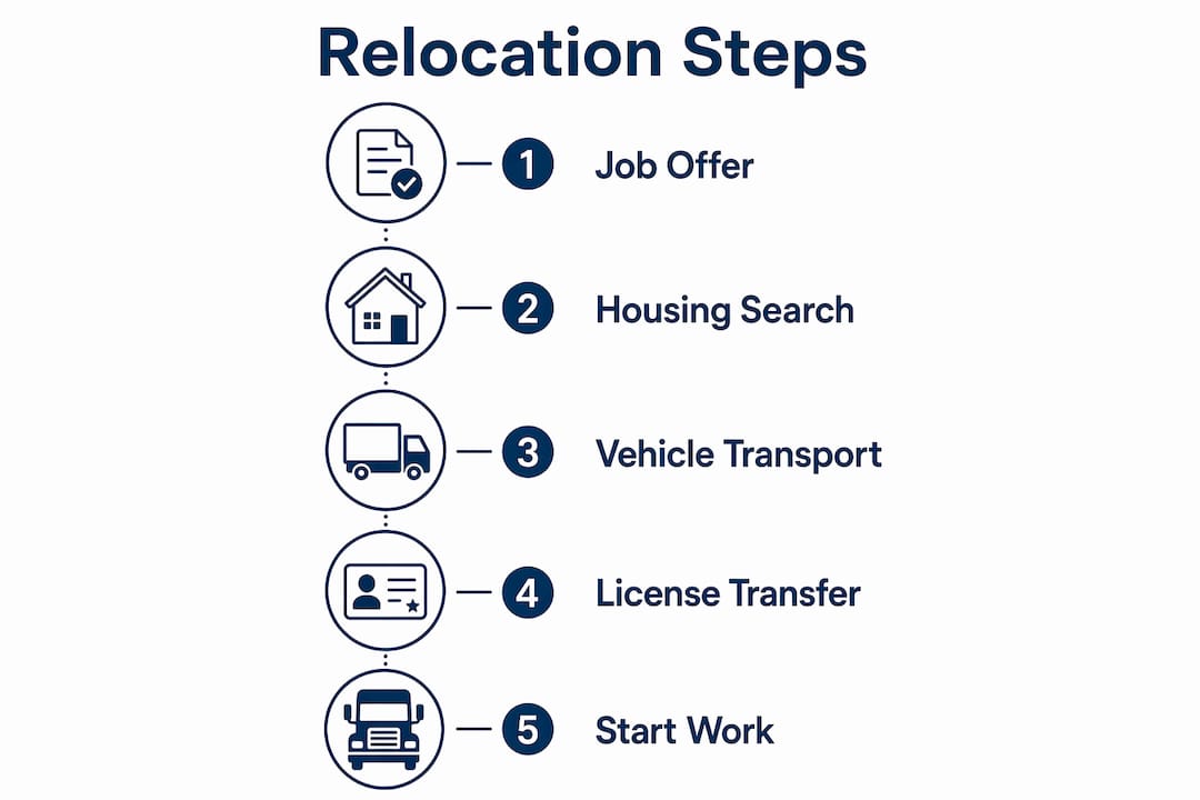 Infographic illustrating steps to relocate for CDL driving job