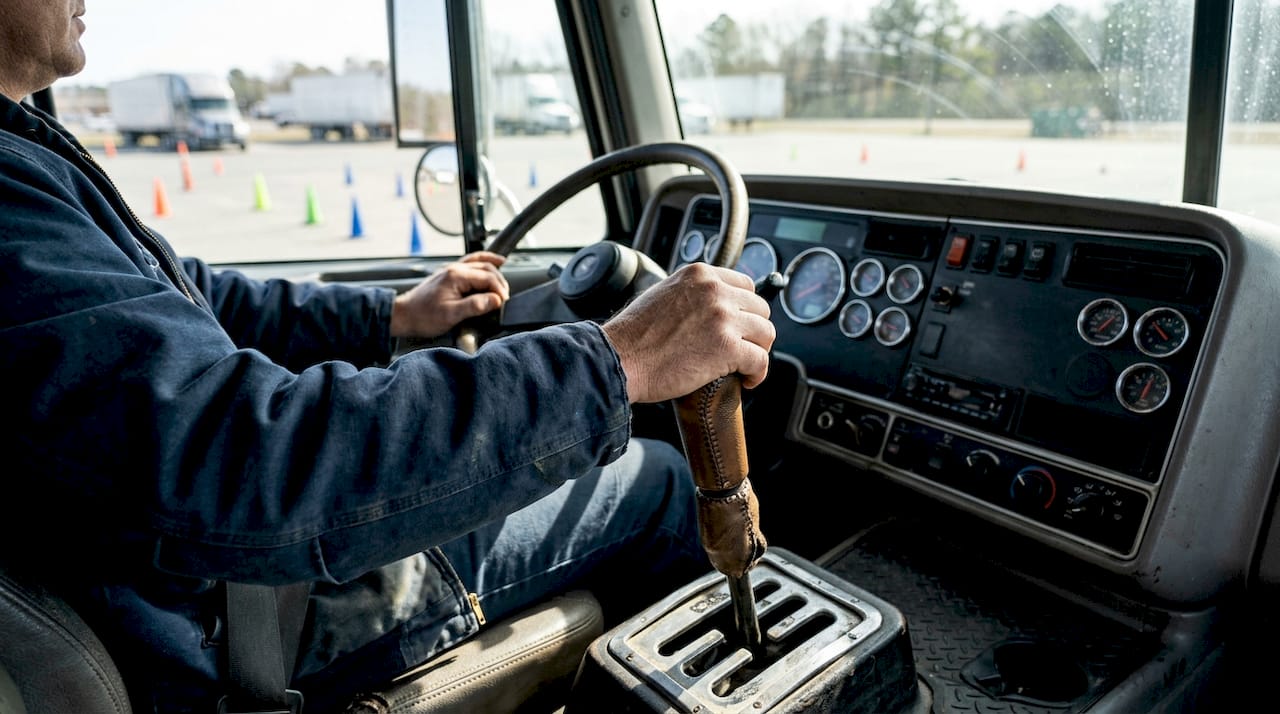 Close-up of hands shifting gears during control test