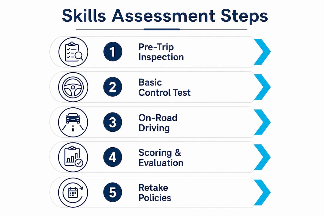 Infographic showing trucking skills assessment steps