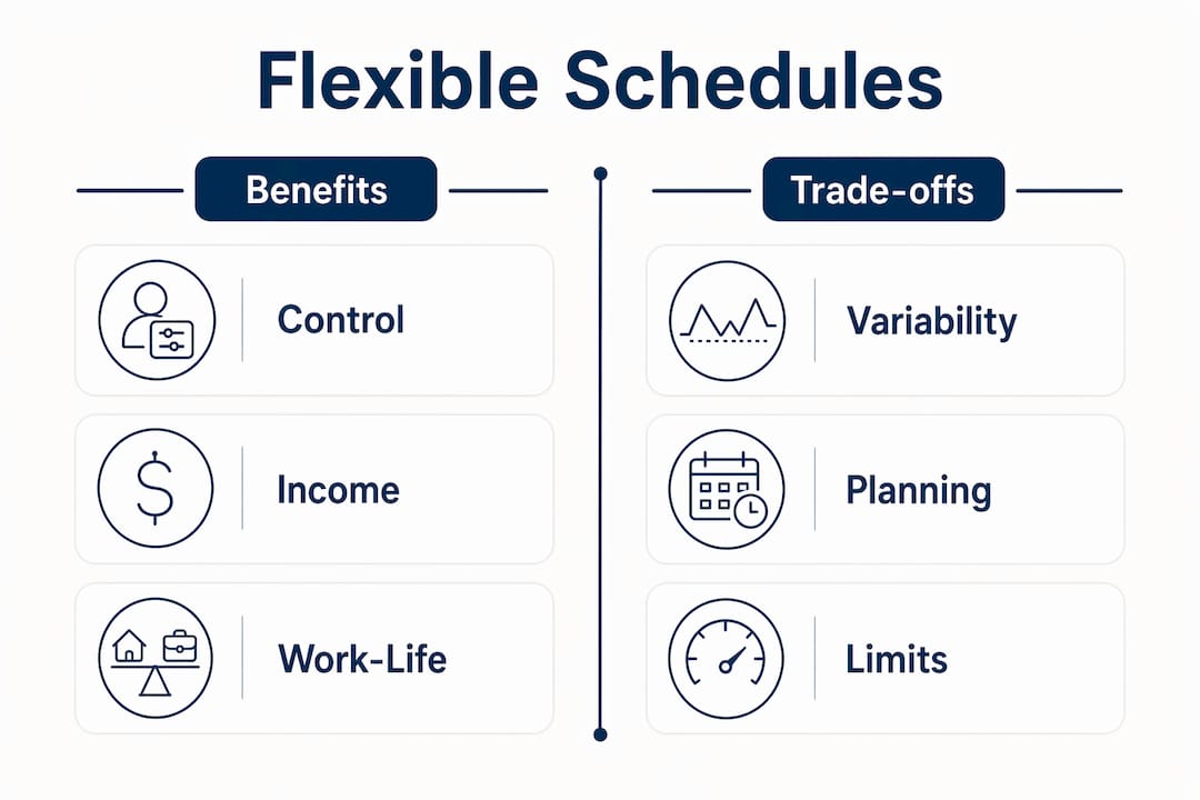Infographic comparing benefits and trade-offs of flexible schedules
