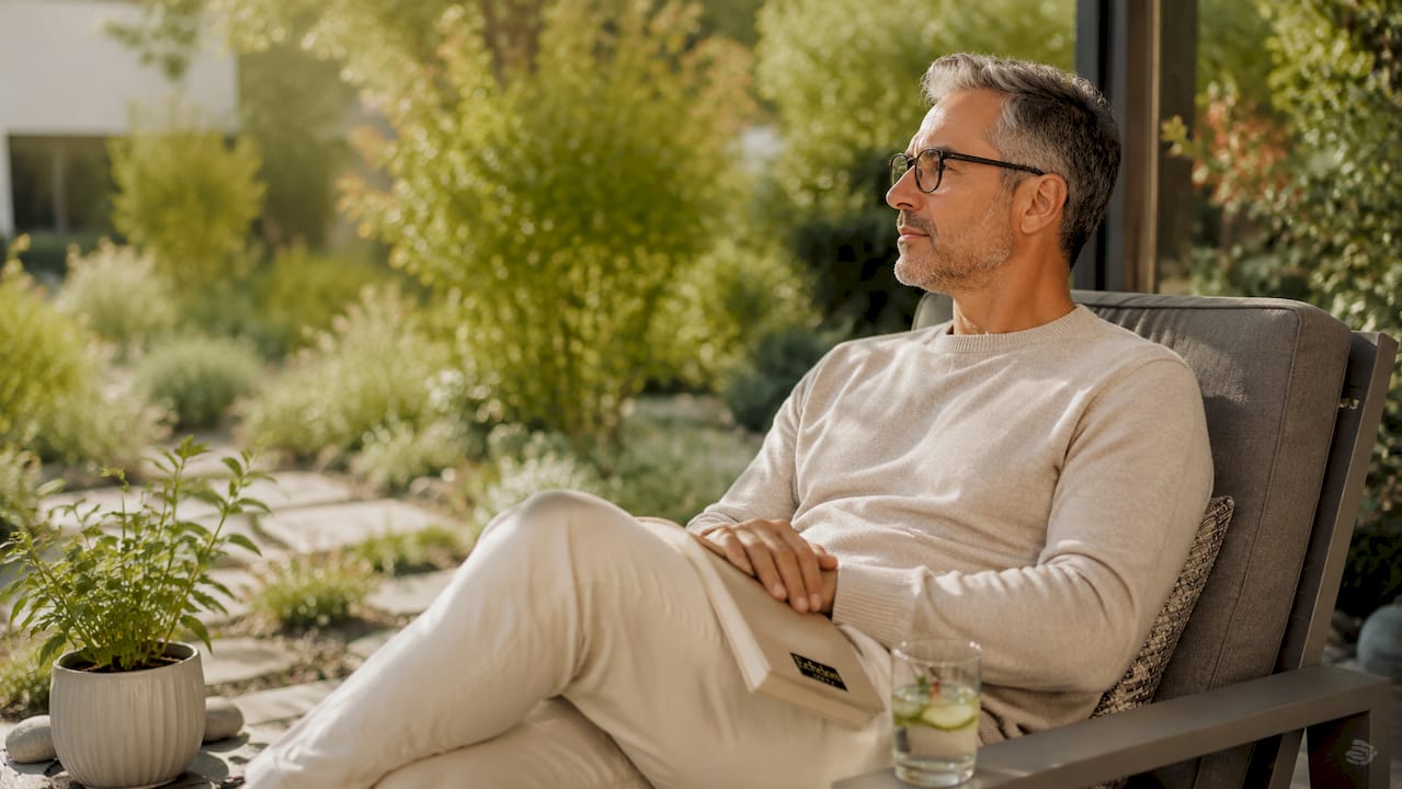 Man resting eyes from screen in home office