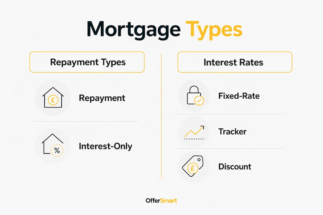 Infographic comparing mortgage repayment and interest rate types