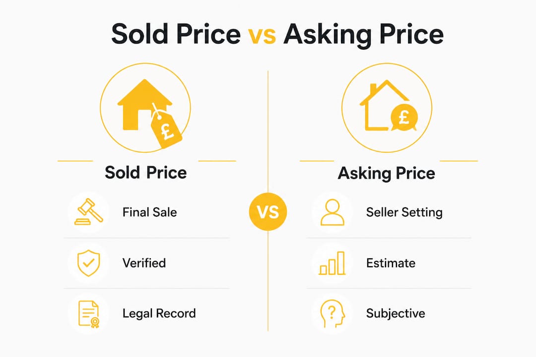 Infographic comparing sold price and asking price differences