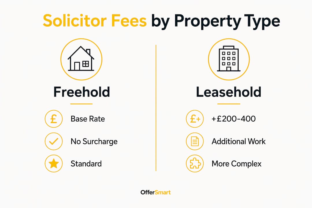Infographic comparing solicitor fees for freehold and leasehold properties