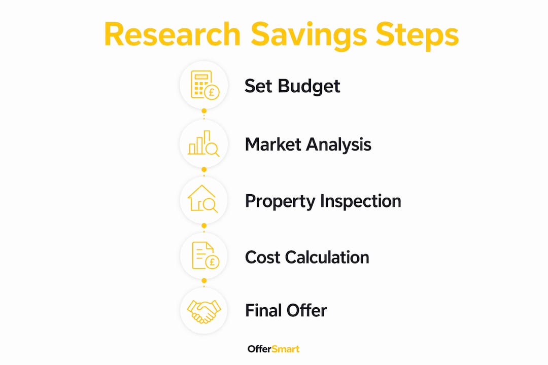 Infographic outlining steps to save money with property research