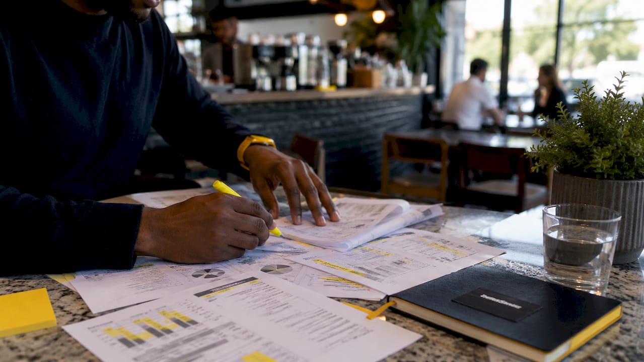 Hands sorting property data sheets