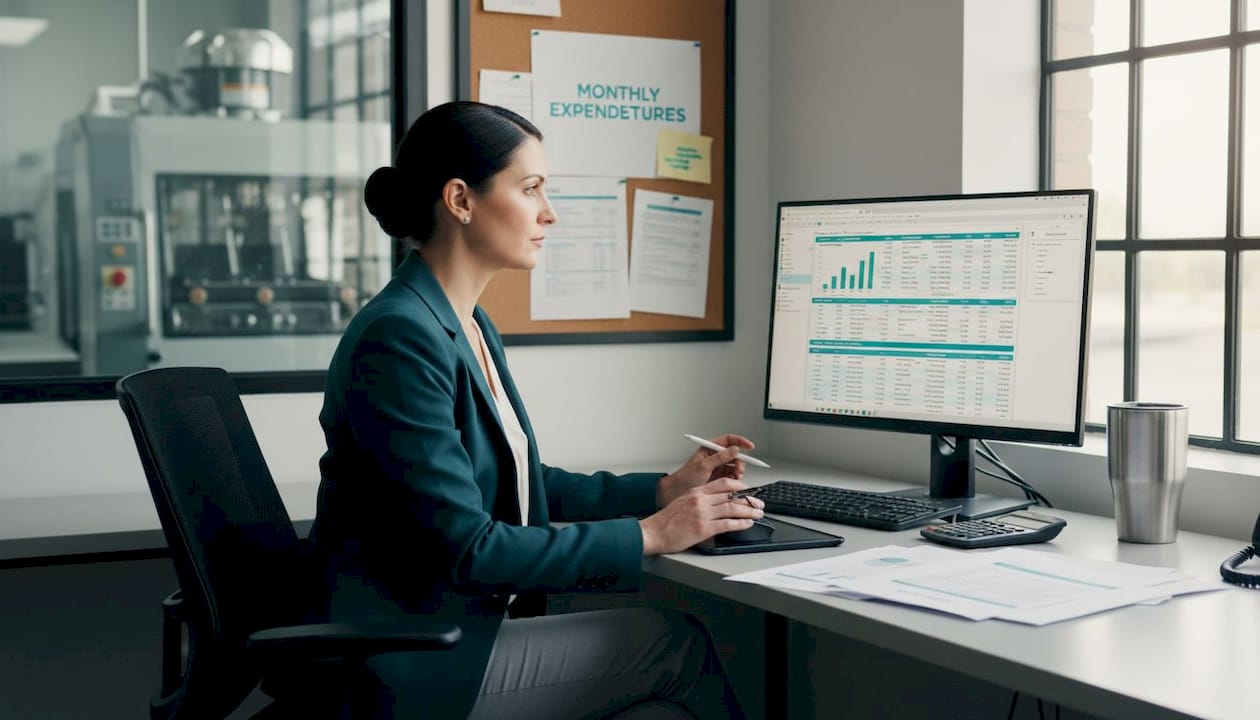 Facility manager reviewing cost analysis paperwork