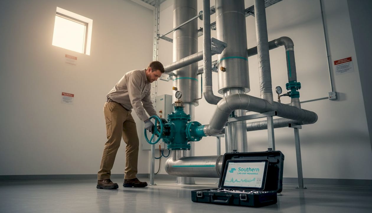 Engineer adjusts dual-tower gas adsorption system