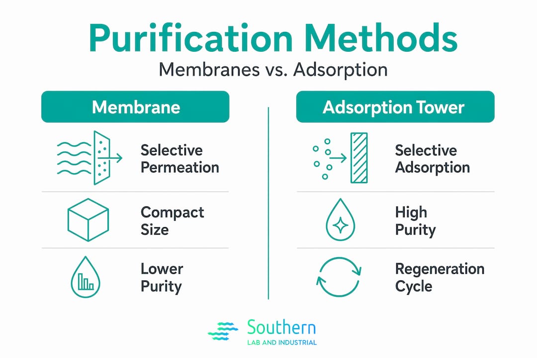 Comparison of membrane and adsorption purification methods