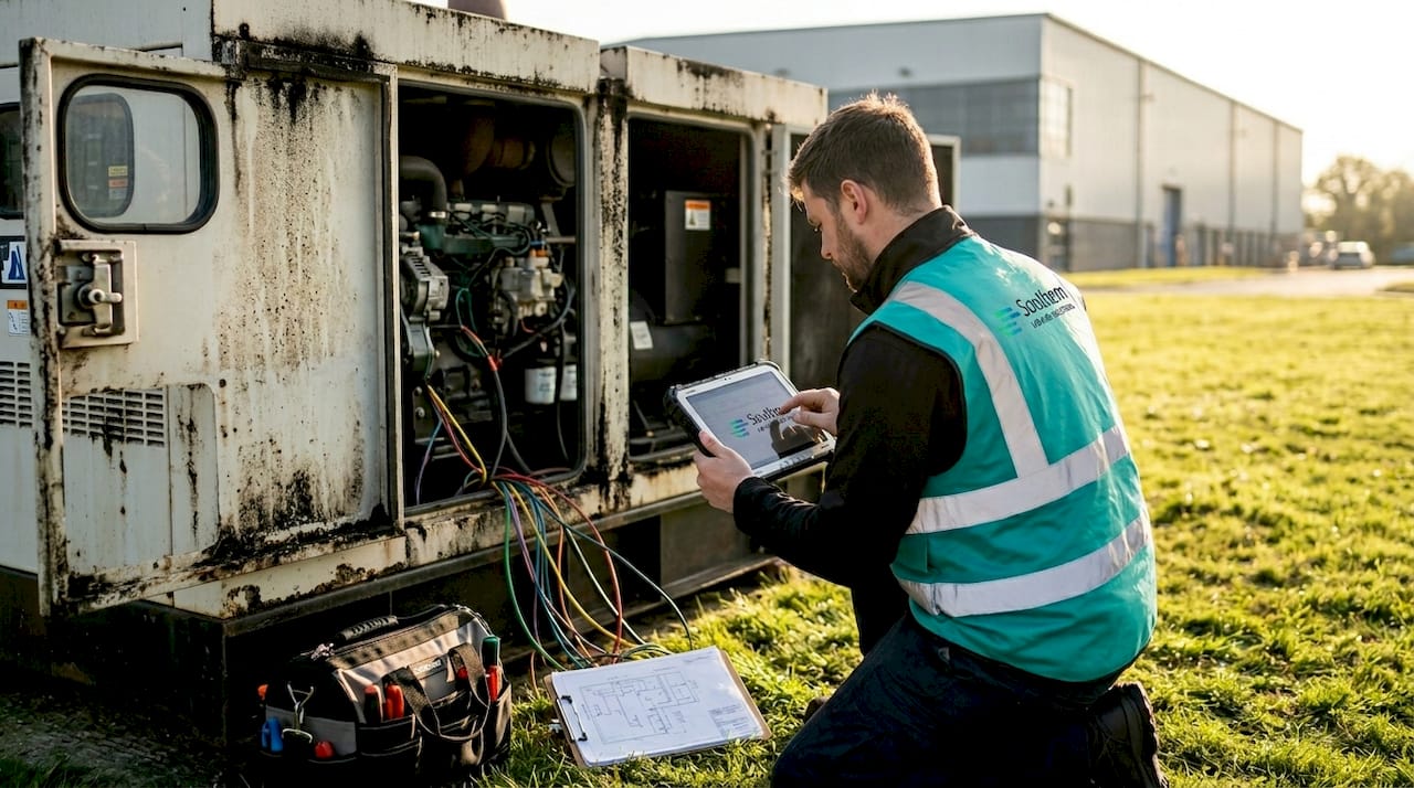 Technician starts generator installation commissioning