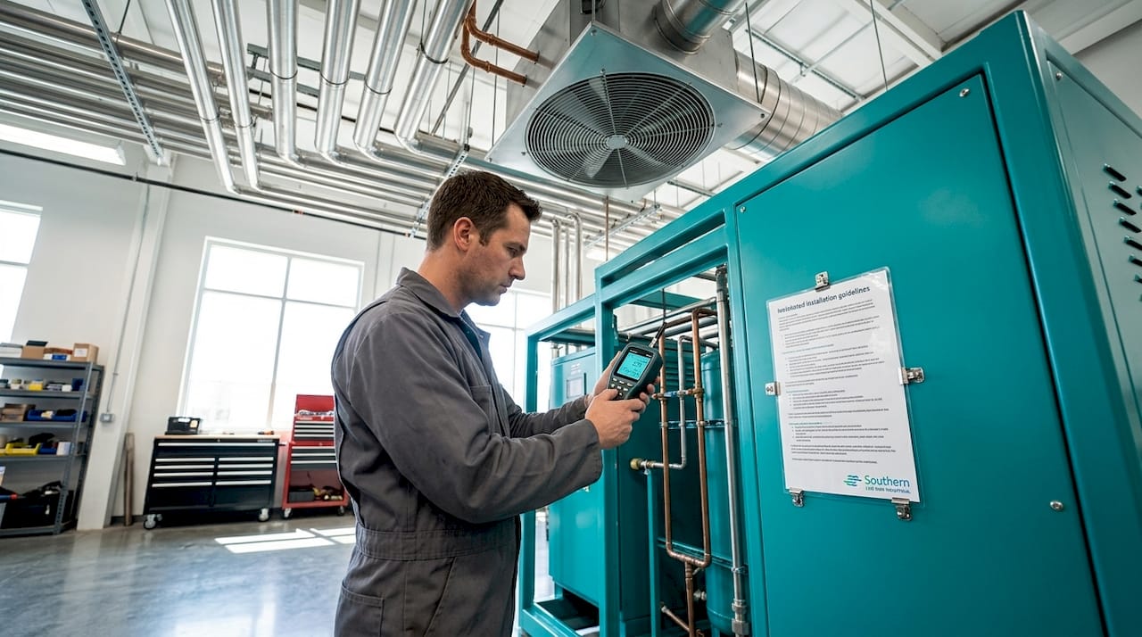 Technician testing ventilation by hydrogen generator