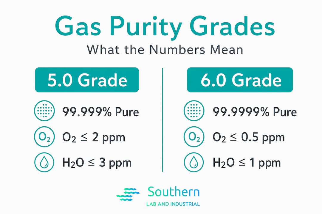 Infographic comparing 5.0 and 6.0 gas purity grades