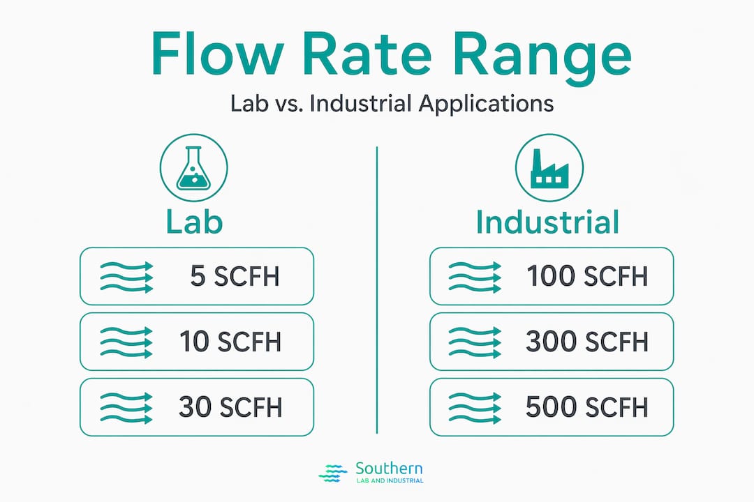Infographic comparing lab and industrial flow rates
