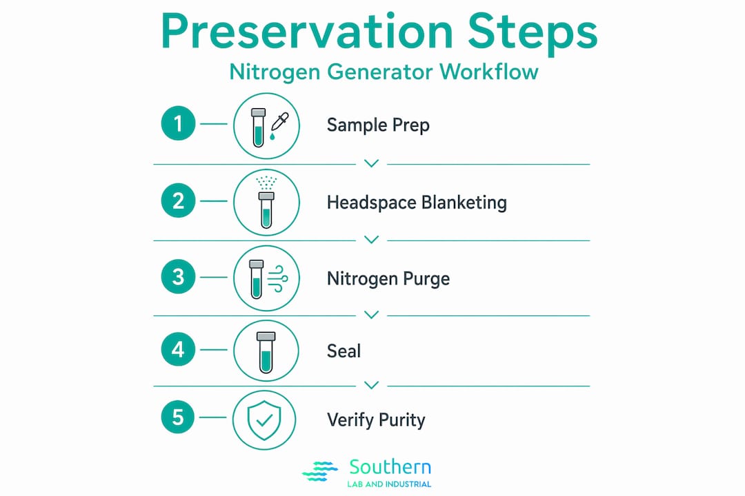 Infographic showing nitrogen generator preservation workflow steps