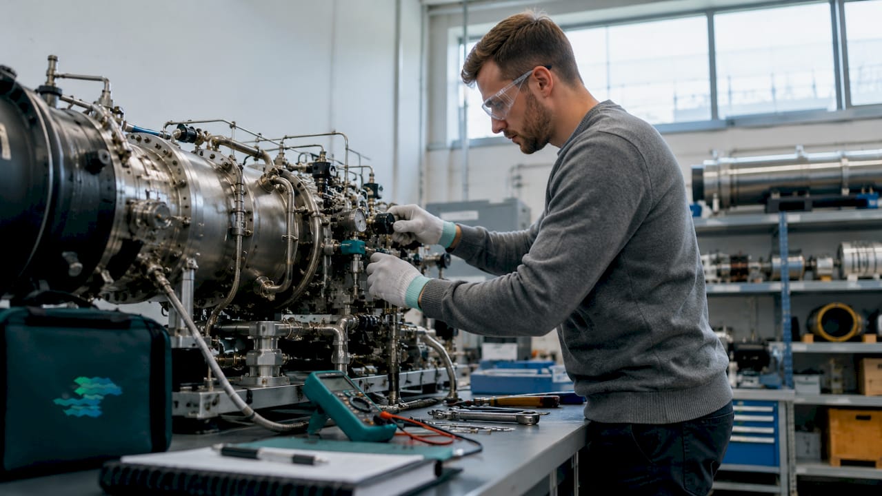 Technician working on rocket gas generator valves
