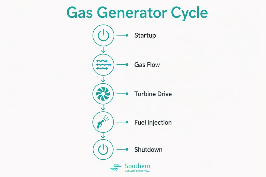 Infographic illustrating gas generator cycle steps