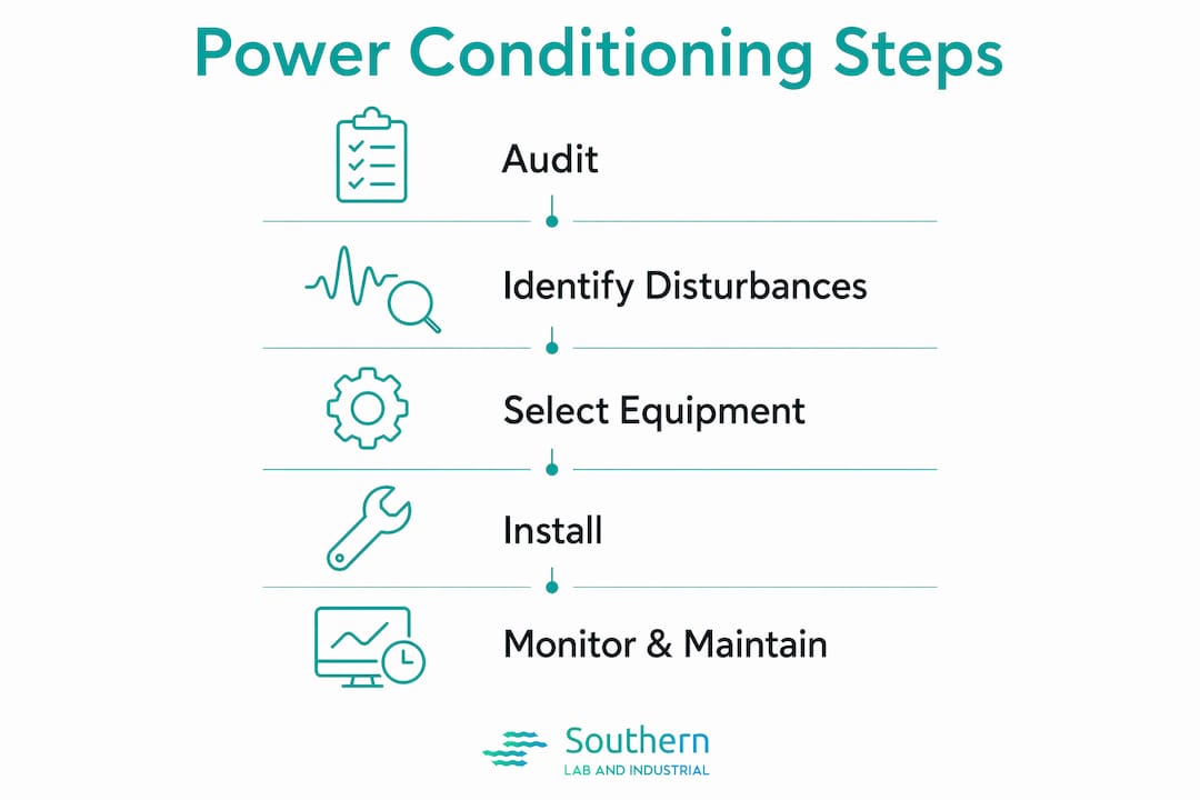Infographic depicting steps of power conditioning process