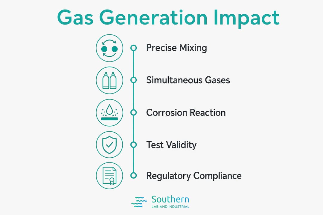 Infographic showing gas generation stages impact on corrosion testing