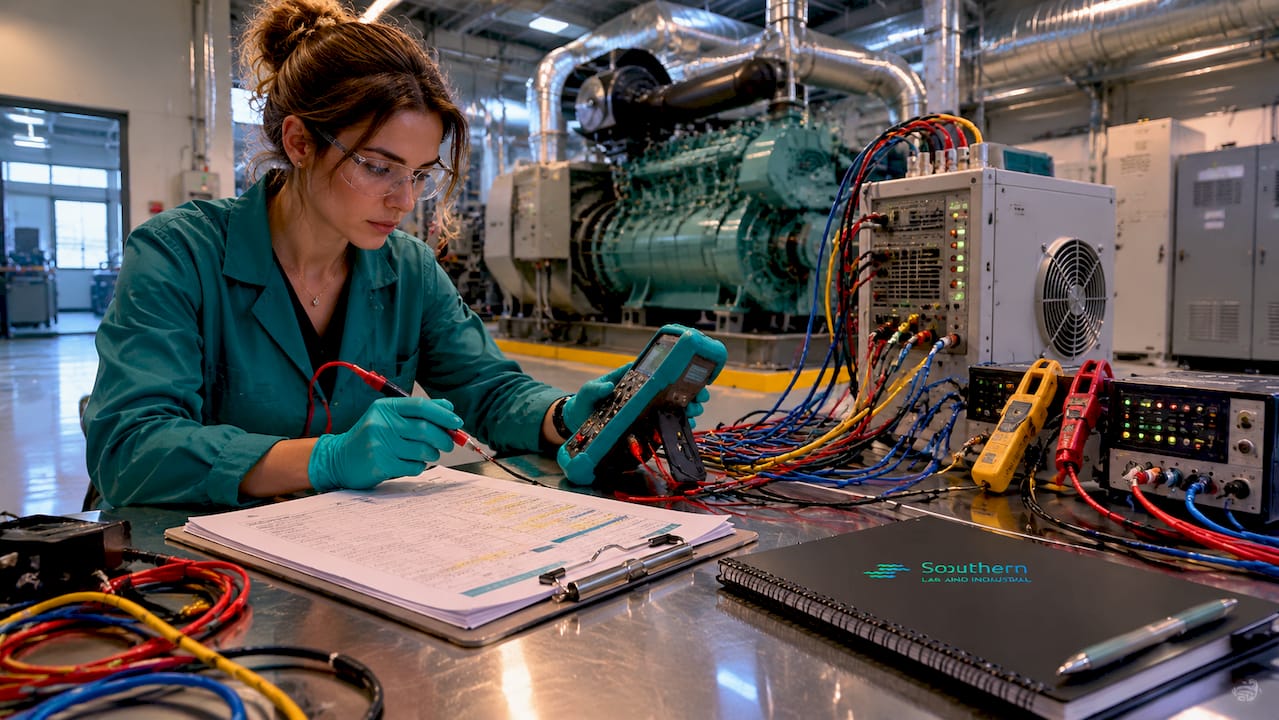 Gas generator with engineer's hands adjusting instruments