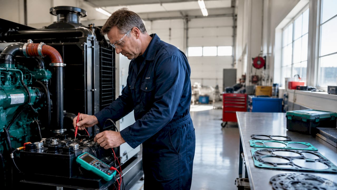 Close-up on battery voltage testing procedure