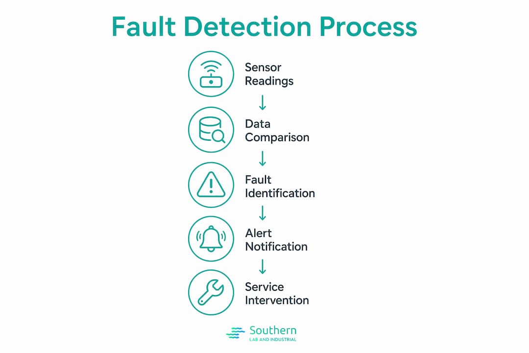 Infographic showing gas generator fault detection steps