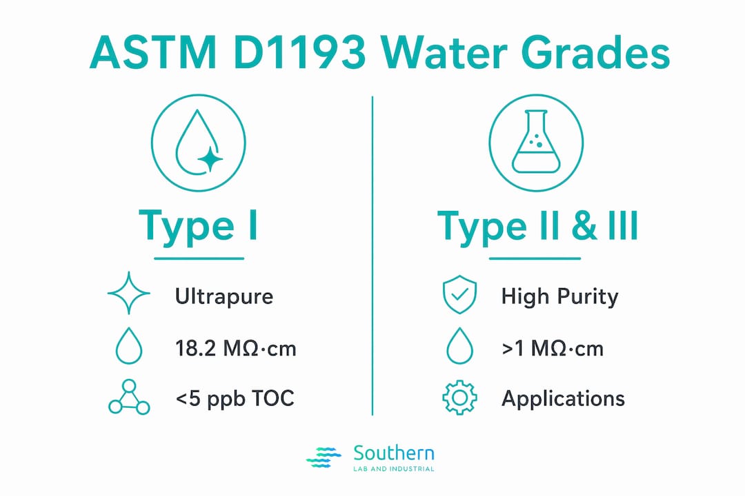 Infographic comparing ASTM D1193 water grades