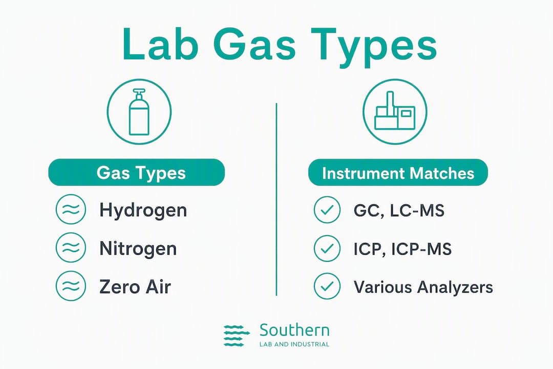 Infographic comparing lab gas types and instruments